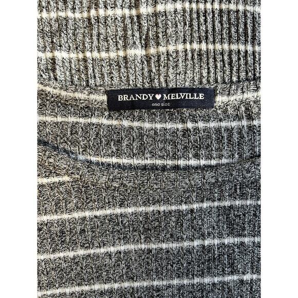 Brandy Melville Gray White Stripe One Size Long Sleeve Top - Picture 5 of 6